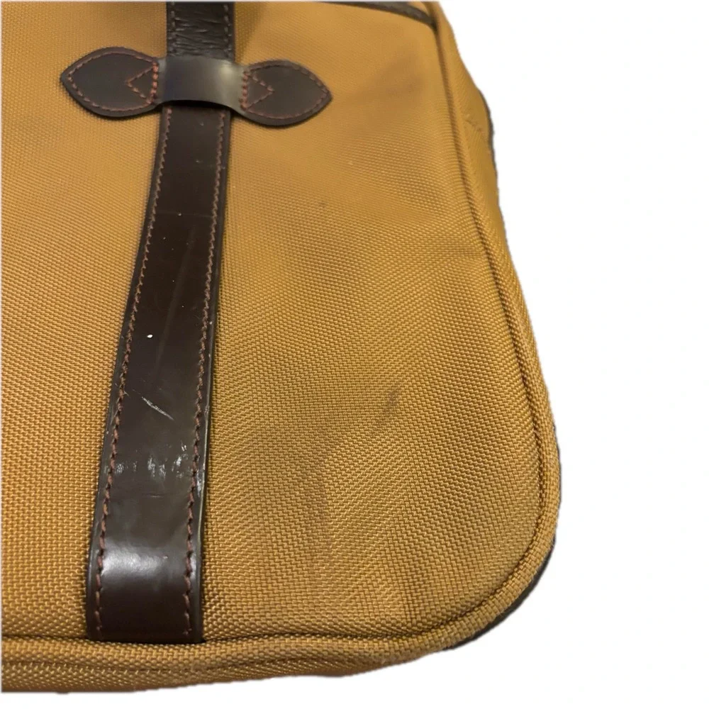 Polo Ralph Lauren Tan Canvas Brown Leather Briefcase Satchel Messenger Bag
